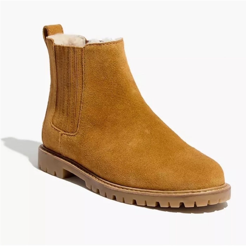 Madewell Carlin shearling suede Chelsea boot ankle booties 6.5 tan brown - Picture 2 of 10